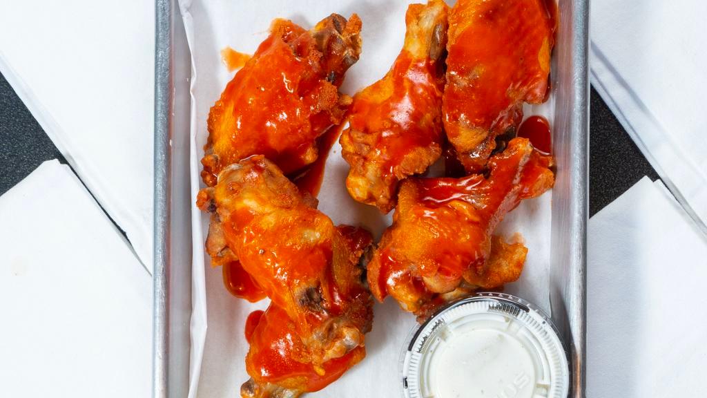 Wings (6) · Combination of Flappers and Drums. Your choice of Flavor and Dipping Sauce included.