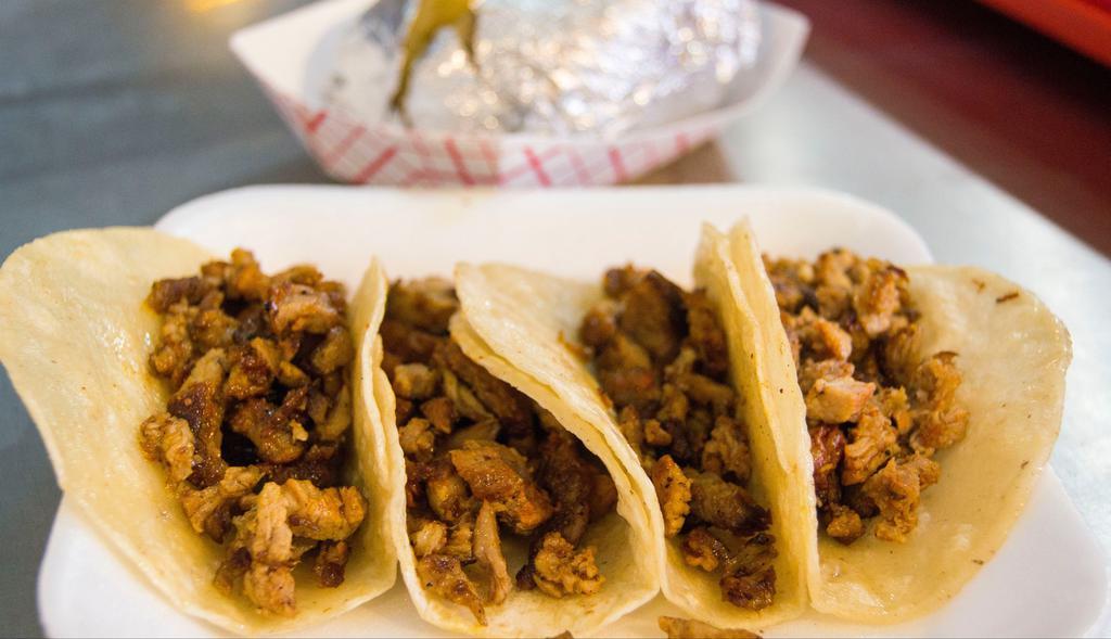 Tacos Al Pastor · Orden con 8 Tacos.
(Marinated Pork Tacos order with 8)
