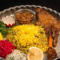 Lamb Shank · Gluten free. A whole lamb shank, simmered with special Persian sauce, cooked to perfection, ...