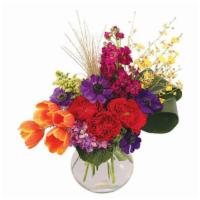 Regal Treasure Flower Arrangement · This stylish bouquet is a timeless classic! Filled with red garden roses, purple anemones, o...