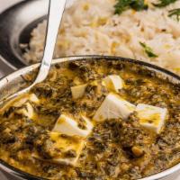 Saag Paneer · Tender chunks of homemade cheese made in a homemade creamed spinach which has been lightly s...