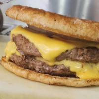 Double Burger/Cheese Burger With Fries · Burger has a hint of mustard, leaf lettuce, hint of mayo, hidden grilled onions, tomato slic...