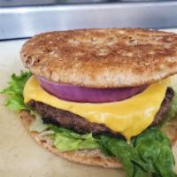 Burger/Cheese Burger · Burger has a hint of mustard, leaf lettuce, hint of mayo, hidden grilled onions, tomato slic...
