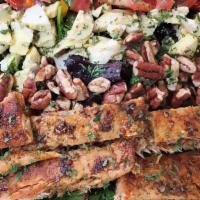 Grilled Salmon Salad · Fresh garden salad with grilled/smoked lightly blackened Salmon topping
