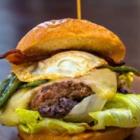 Mercedes Bunz · House Beef, Chipotle Mayo, Lettuce, Refried Beans, Pepper Jack Cheese, Roasted Poblano Peppe...