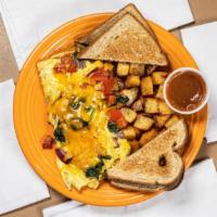 Build Your Own Omelet · Gluten free. Pick one meat: ham, turkey, bacon or sausage. Choose up to three veggies.