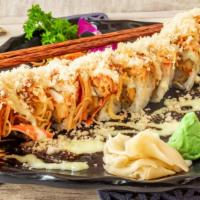 225 Roll · Shrimp tempura, spicy crawfish & cream cheese, topped with spicy kani, eel sauce, wasabi may...