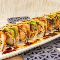 Bon Temp'S Roll · Spicy kani & fried red snapper inside, topped with baked eel, avocado, eel sauce & spicy mayo