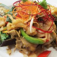 Oceanic Noodle · Stir fried flat noodles, seafood medley, mixed with special Thai herbs in a garlic chili sau...