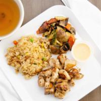 Hibachi Chicken · Served with two pieces of shrimp.