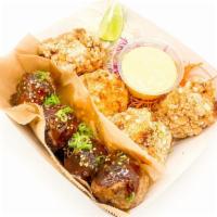 Chicken & Meatballs · 8 piece shareable appetizer: 4 pcs chicken karaage; side of mango aioli and 4 pcs sweet & sa...