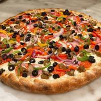 Stuffed Supreme Pizza · 18 inch,  2-layer pizza with pepperoni, sausage, olives, green peppers, onions, and Canadian...