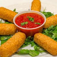 Mozzarella Sticks · Mozzarella cheese sticks rolled in bread crumbs, lightly fried and served with marinara sauce
