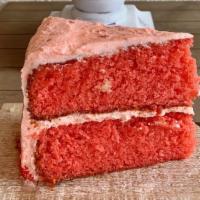 Strawberry Rum Cake Slice · Strawberry Rum Cake  frosted with a Delicious Strawberry Buttercream made with real strawber...