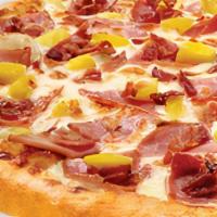 Maui Topper Pizza · Semi-sweet BBQ sauce topped with 100% real Wisconsin mozzarella cheese, Canadian bacon, pine...
