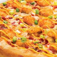 Loaded Tot-Zza Pizza · Ranch sauce topped with 100% real Wisconsin mozzarella cheese, tater tots, applewood smoked ...