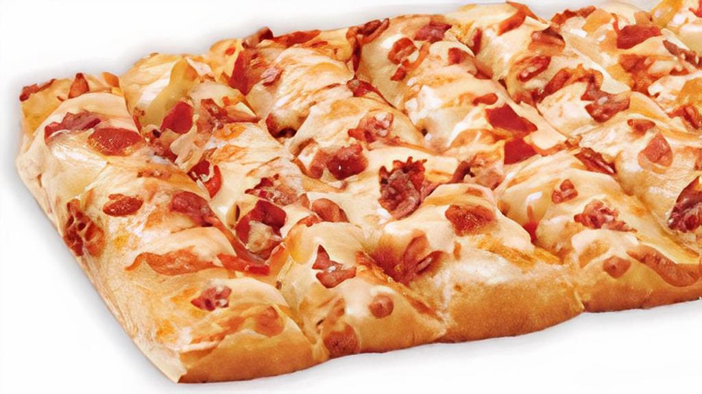 Triple Baconstix Topperstix · Our delicious Original Topperstix topped with loads of applewood smoked bacon. Made with 100% real Wisconsin mozzarella cheese.