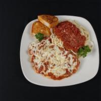Spaghetti With Meat Sauce · Includes a 12 oz soft drink.