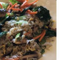 Fried Rice · Gluten free. Rice wok-tossed with diced green onion, egg, chili pepper, house seasoning.