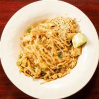 Pad Thai-Son · Gluten free. Flat rice noodles wok-tossed with bean sprouts, egg, roasted peanuts in our pad...
