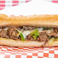 Philly Cheesesteak Sub Regular · Steak, grilled onions, green peppers, and Swiss American.