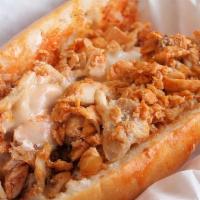 Buffalo Chicken Philly Sub Regular · Grilled chicken, onions, Buffalo sauce, and Swiss American.