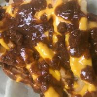 Chilli Cheese Fries · Our seasoned fries topped with all beef chilli and cheddar cheese.