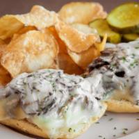 Mushroom Chicken Melt Sandwich · Grilled chicken topped with portobello, shiitake, porcini mushrooms and alfredo sauce, and m...