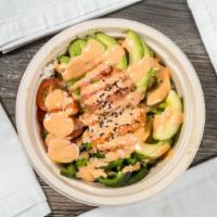 Volcano Bowl · Spicy tuna-spicy salmon avocado cucumber jalapeno tomato and sesame seed with spicy mayonnai...