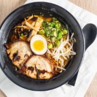 R2 Spicy Shoyu Ramen · Spicy chicken broth, pork chashu, egg, bamboo shoots, scallions, bean sprouts, Sapporo-style...