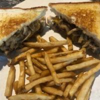 Patty Melt · Two patties with Cheddar, Swiss and American cheeses, grilled onions and chipotle mayo on Te...