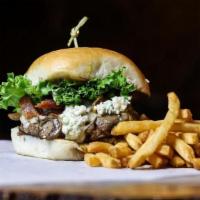 Wheelhouse · Sauteed mushrooms, blue cheese crumbles, sliced bacon, A1 Steak sauce, lettuce, and mayo on ...