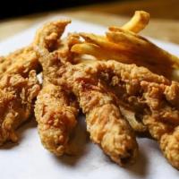 Chicken Tenders · Chicken tenders lightly battered and fried. Served with your choice of dippin' sauce and one...