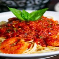 Gf Shrimp Fra Diavolo · Shrimp over gluten free penne pasta and chili peppers in our spicy marinara sauce with fresh...