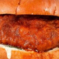 #109 Nashville Hot Chicken Sandwich · Hot Oil Dipped Fried Chicken Breast, House Ranch, House Pickles, Brioche