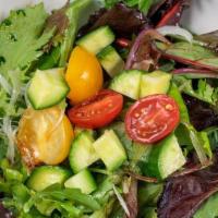 Small Garden Salad (Vegan) · spring mixed greens, cucumber, cherry tomato, red onion