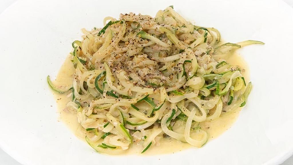 Zucchini Noodles Cacio E Pepe (Vegetarian) · zoodles, parmesan, black pepper, za’atar, herbs, olive oil (vegetarian, gluten free)