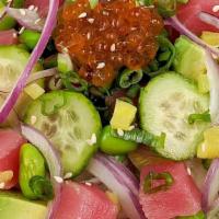 Gaijin Poke Bowl · tuna, Ikura, truffled ponzu, cucumber, avocado, edamame, red onions, takuan, green onions, s...