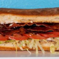 #5 Blt · Bacon, Lettuce, Tomato, Legend Seasoning, Mayo, Fresh Baked Ciabatta Bread