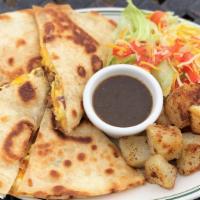 Breakfast Quesadilla · Eggs and cheese With your choice of sausage, Bacon, chorizo, turkey or ham. Served With smal...