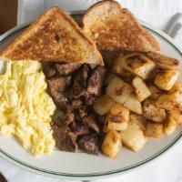 Steak & Eggs · grilled steak, two eggs, roasted potatoes, and wheat toast.