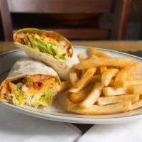 Buffalo Chicken Wrap · Grilled chicken, onions and peppers, lettuce, avocado, and cheese.