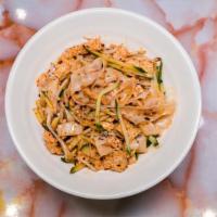 Steamed Cold Noodle 凉皮 · Steamed cold Noodle, Bean Sprouts, Cucumber, Gluten, Chili Oil, Garlic Sauce, Sesame Sauce, ...