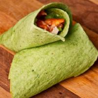 Chicken Wrap · Grilled or fried chicken in a spinach tortilla with lettuce, bacon, tomatoes, cheese, choice...