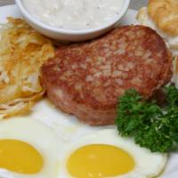 Corn Beef Hash · Served with two eggs any style and with your choice of hash browns or grits, toast or biscui...