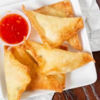 Crab Rangoon (6) · Fry wonton which stuffed with crab meat, cream cheese, green onion.