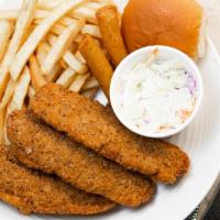 No 2. Fish Dinner (3 Pieces) · Includes fries cole slaw' hushpuppies roll & tartar sauce. (pick catfish or cod) in notes