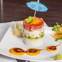 Spicy Tuna Tower · Spicy. Crab meat, avocado, spicy tuna, masago over sushi rice with special sauce.
