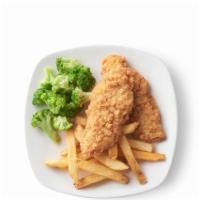 Kids Chicken Tenders · Crispy Chicken Tenders (2pc) served with French Fries and  Seasonal Vegetable