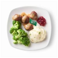 Kids Plant Ball Plate · Traditional  4 pc. Swedish Meatball Meal, but Plant Based, Served with Mashed Potatoes and L...